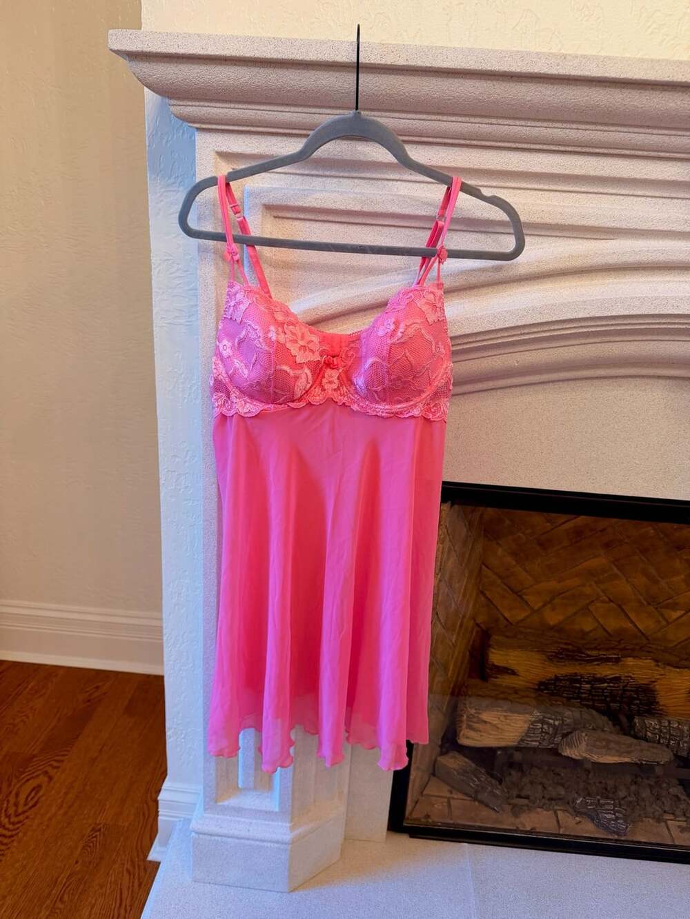 Delicates Pink Lace Babydoll Slip Chemise Size XL/XG